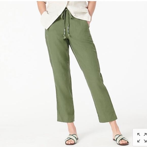 J. Crew Pants Womens XS Tall Green Seaside Linen Blend Drawstring Casual Travel - Picture 1 of 11